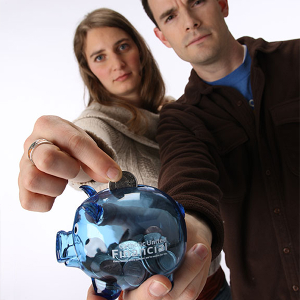 Young couple look skeptical about saving