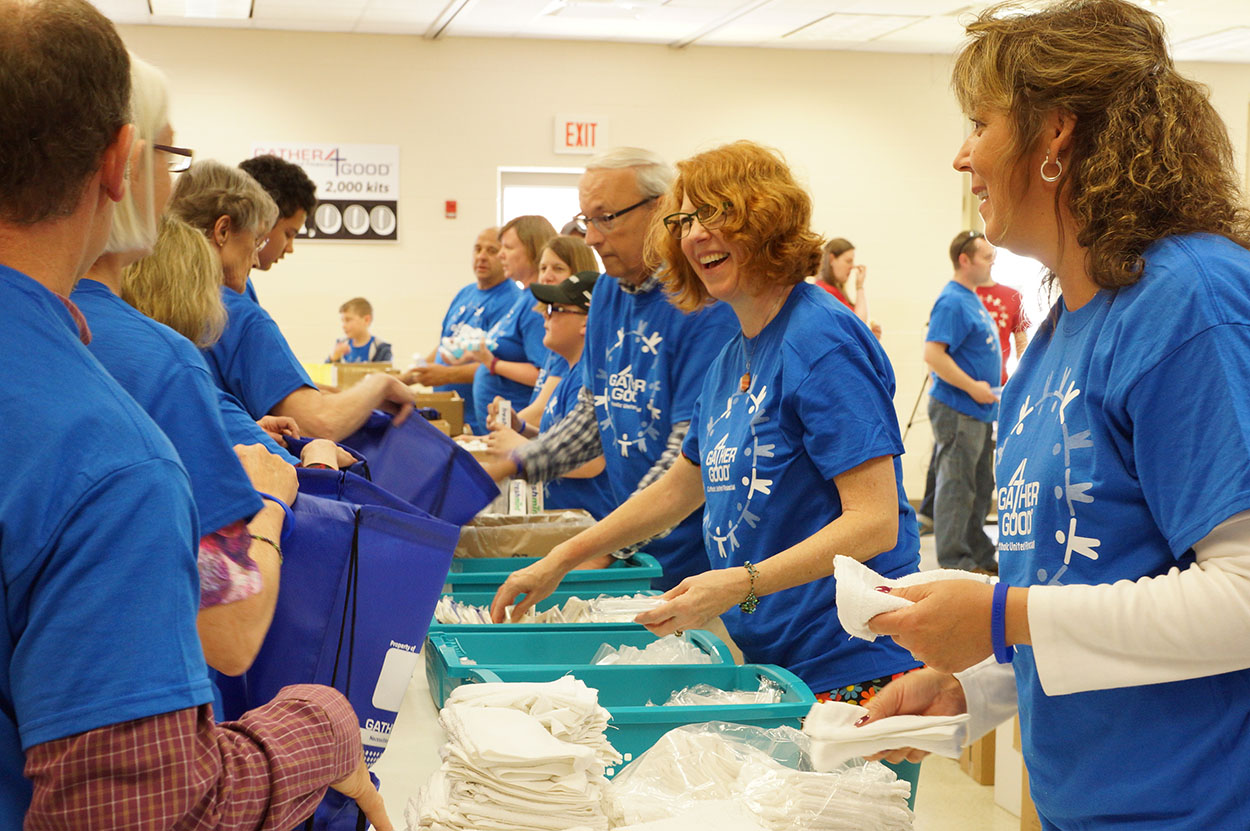 Gather4Good volunteers assemble kits on May 6th in Medford, WI.