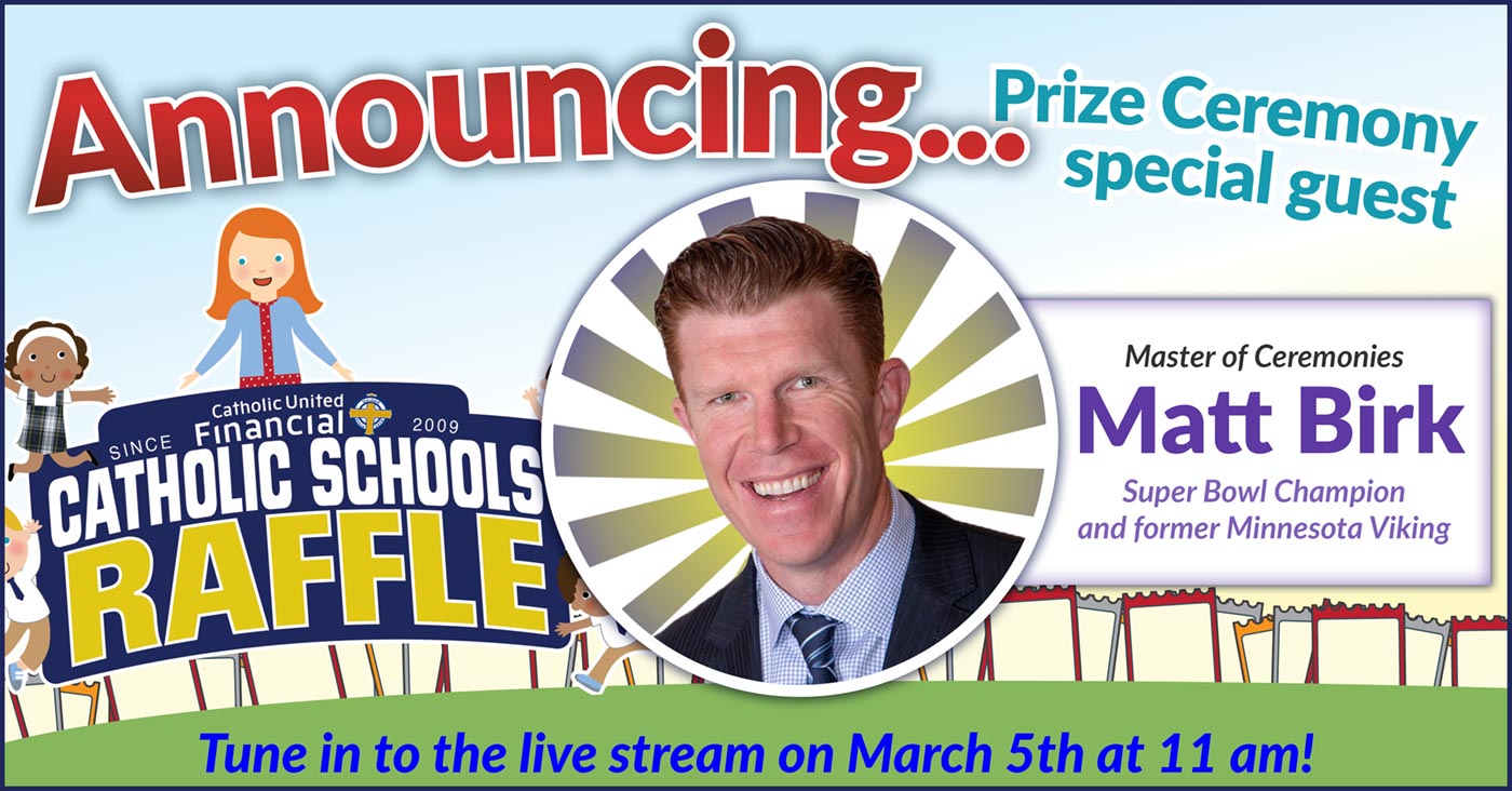 2019 Catholic United Financial Catholic Schools Raffle Master of Ceremonies is Super Bowl Champion Matt Birk.