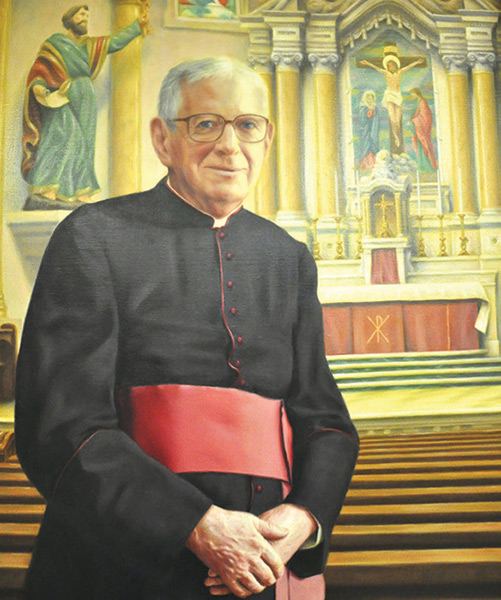 Portrait of Msgr. Schuler by artist Christopher Foote.
